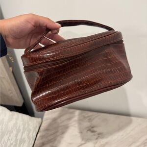 Brown Crocodile-Embossed Women's makeup Bag lancome